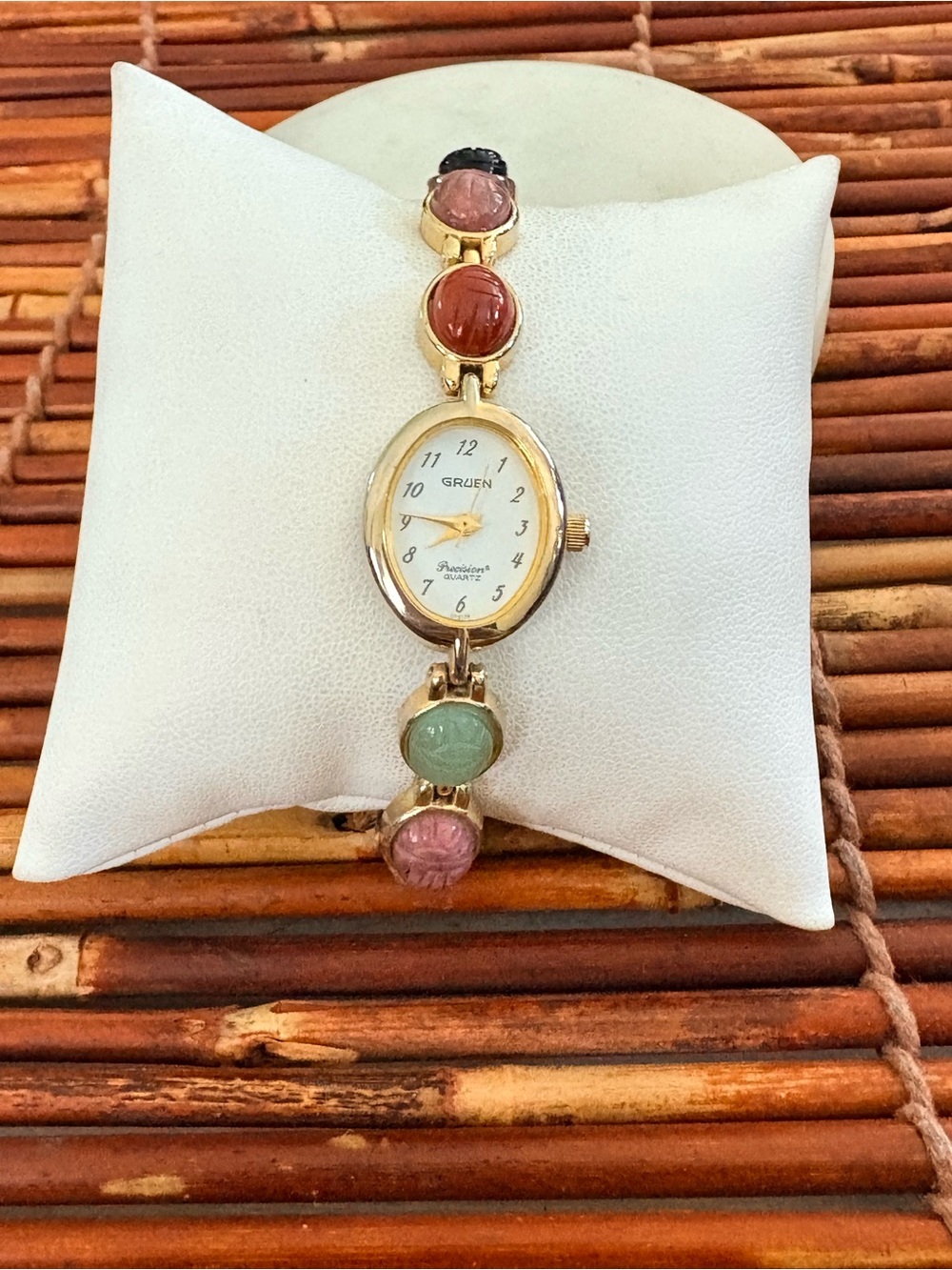 Gruen Women's Gold-Tone Bracelet Watch with Multicolor Cabochons Needs Battery